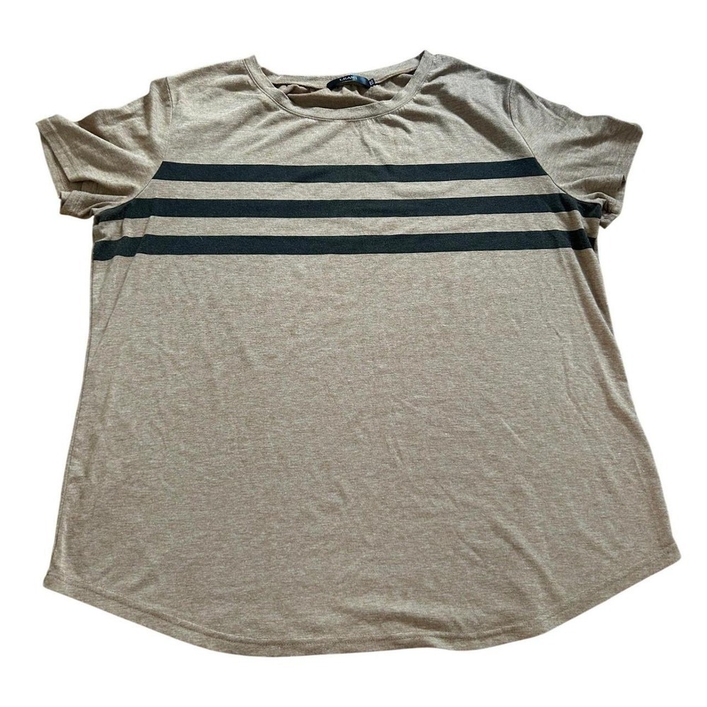 LEANI Striped T-Shirt Womens XXL Tan Black Casual Minimalist Soft Crew Neck Tee